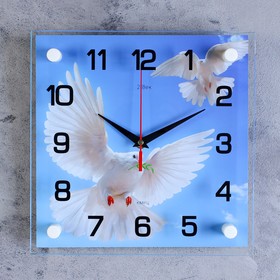 Часы-картина настенные, серия: Животный мир, "Голуби", плавный ход, 25 х 25 см