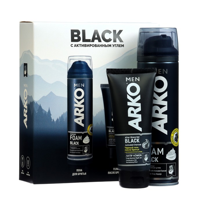 Набор подарочный мужской ARKO: Пена для бритья Black, 200 мл + Гель после бритья Black,100мл - Фото 1