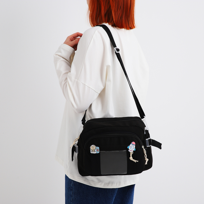 Сумка молодёжная на молнии, цвет чёрный - Фото 1