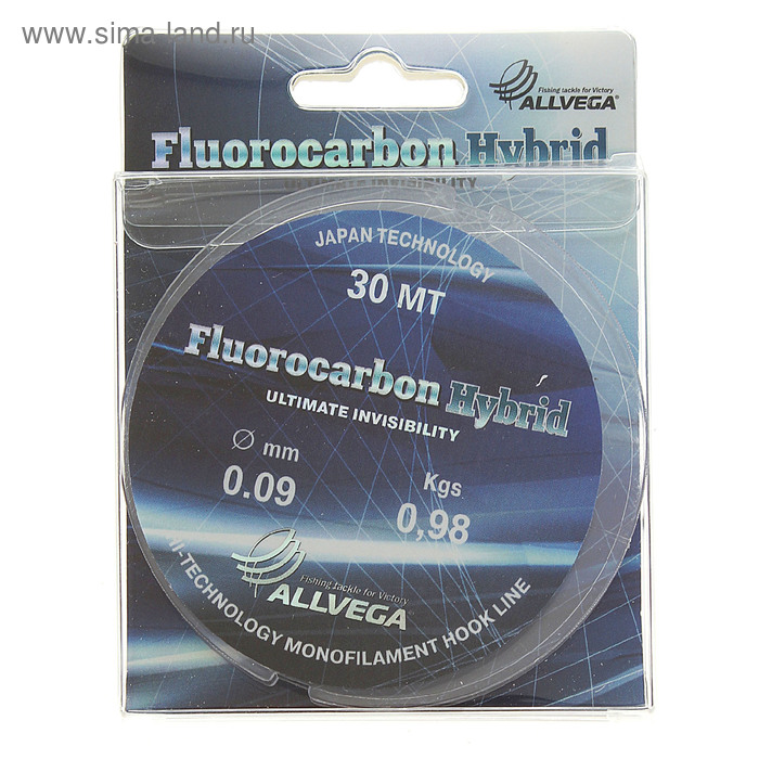 Леска ALLVEGA Fluorocarbon Hybrid, диаметр 0.09 мм, тест 0.98 кг, 30 м, прозрачная - Фото 1