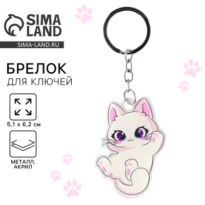Брелок для ключей детский акриловый "Котик", 5,1 х 6,2 см