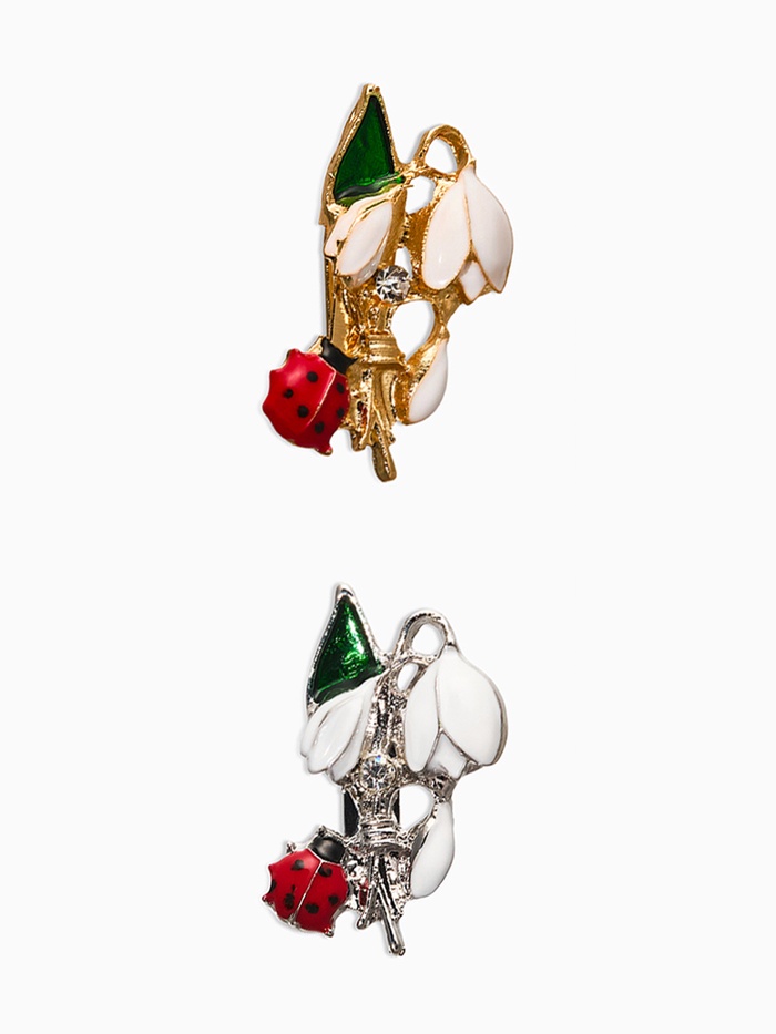 Брошь «Цветок», подснежник с божьей коровкой, цвет МИКС (неделимая фасовка 12 шт. цена за шт.) - Фото 1
