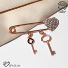 Булавка «Сердце» с ключами, 5 см, цвет белый в розовом золоте - фото 320567171