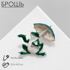 Брошь-кулон «Лягушка» под зонтом, цветная в серебре - фото 320567181