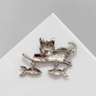 Брошь «Котик» с уловом, цвет чёрно-зелёный в серебре - фото 23215879