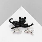 Брошь «Котик» с уловом, цвет чёрно-зелёный в серебре - фото 52932852
