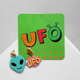 Серьги акрил UFO инопланетянин, цветные в серебре