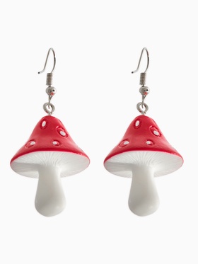 Серьги пластик "Мухомор", цвет красно-белый в серебре