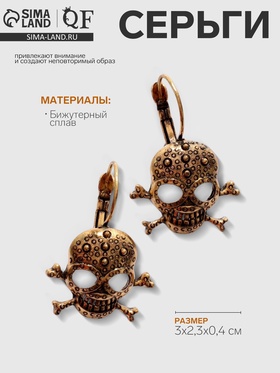 Серьги металл «Череп» в кругах, цвет чернёное золото 9679678