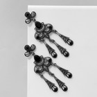 Серьги висячие со стразами «Винтаж» в узорах, цвет чёрный в чернёном серебре, 7,5 см - фото 24302339