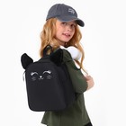 Рюкзак школьный текстильный с ушками на заколках «Котик», 27х23 см, чёрный цвет - Фото 22