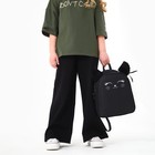 Рюкзак школьный текстильный с ушками на заколках «Котик», 27х23 см, чёрный цвет - Фото 23