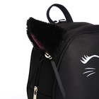 Рюкзак школьный текстильный с ушками на заколках «Котик», 27х23 см, чёрный цвет - Фото 7