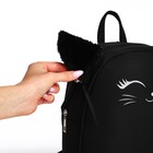 Рюкзак школьный текстильный с ушками на заколках «Котик», 27х23 см, чёрный цвет - Фото 8