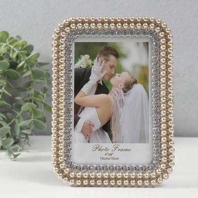 Фоторамка для фото 10×15 см «Золотой жемчуг и стразы», пластик, закруглённые углы, 12.5×17.5 см