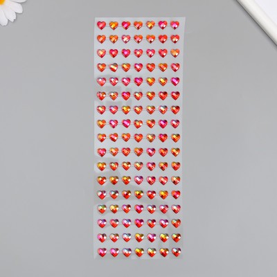 Наклейка пластик стразы "Сердечки с перламутром" 10х27 см