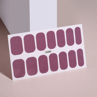 Лаковые полоски для маникюра, 14 шт, с блёстками, тёмно - розовые