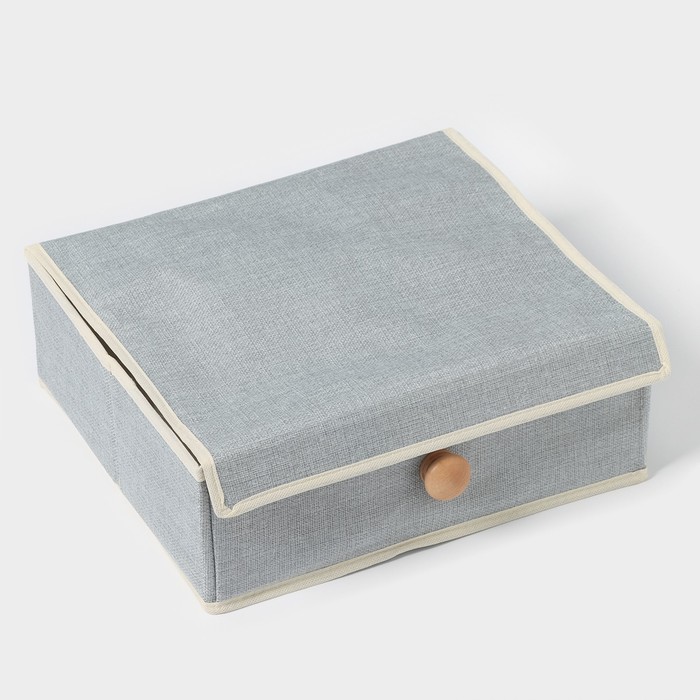 Органайзер для хранения с крышкой LaDо́m «Франческа», 35×30×12 см, цвет серо-голубой