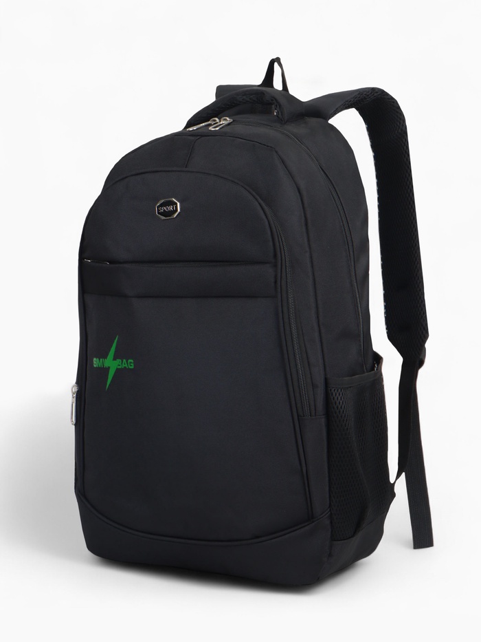 Рюкзак молодёжный на молниях, 4 кармана, размер 35×18×50 см, чёрный/зелёный - Фото 1