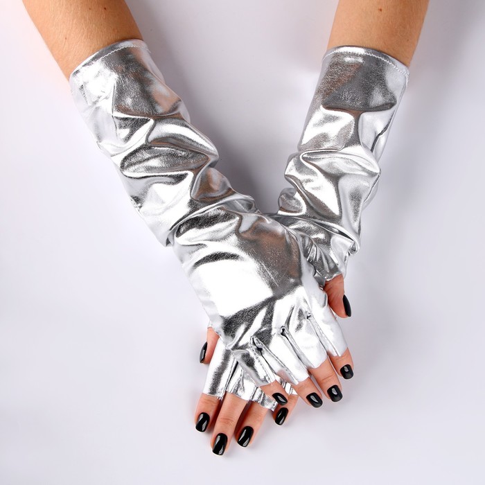 Карнавальный аксессуар-перчатки без пальцев, цвет серебро - фото 1910863833