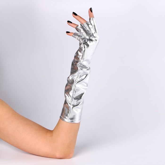 Карнавальный аксессуар-перчатки без пальцев, цвет серебро - фото 1910863834
