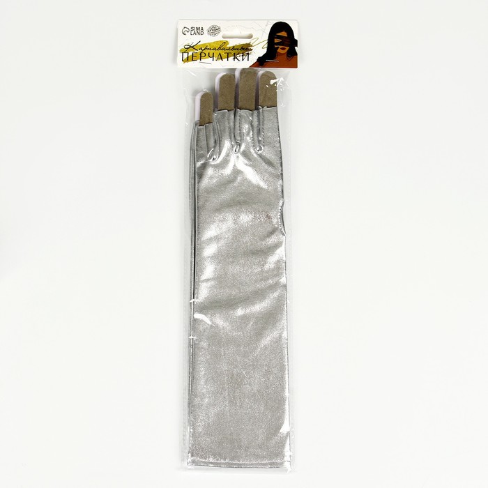 Карнавальный аксессуар-перчатки без пальцев, цвет серебро - фото 1910863836