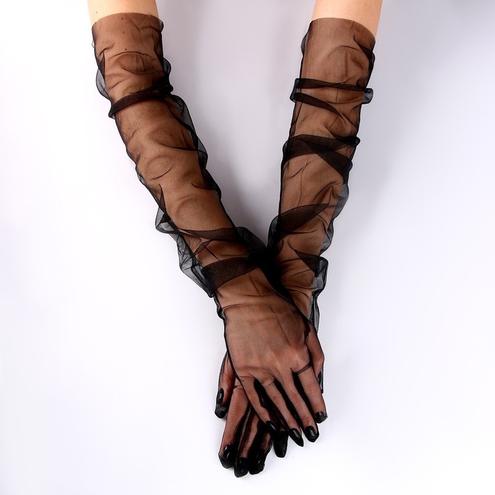 Карнавальный аксессуар-перчатки прозрачные, цвет чёрный - фото 1906480228