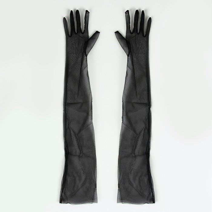 Карнавальный аксессуар-перчатки прозрачные, цвет чёрный - фото 1906480230