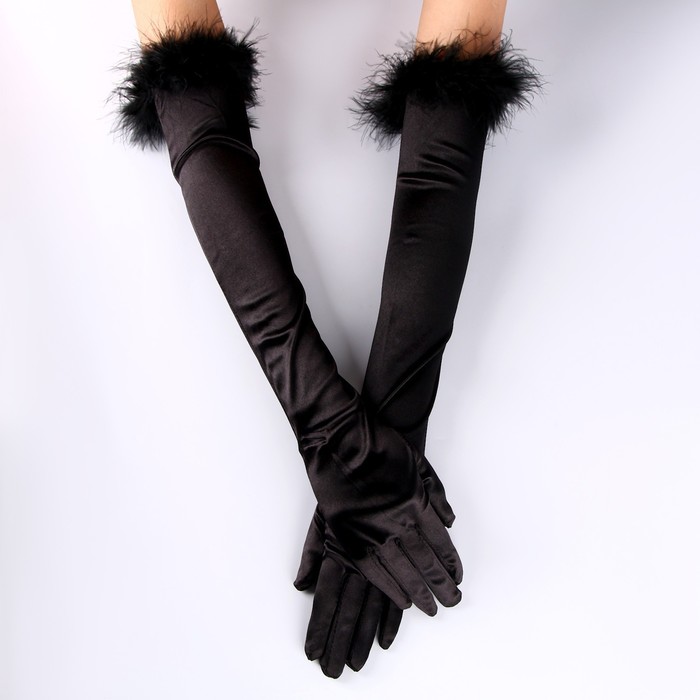 Карнавальный аксессуар-перчатки с перьями, цвет чёрный - фото 1906480243