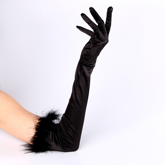 Карнавальный аксессуар-перчатки с перьями, цвет чёрный - фото 1906480244