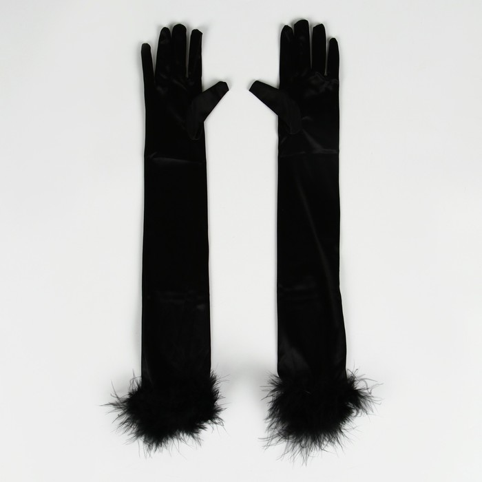 Карнавальный аксессуар-перчатки с перьями, цвет чёрный - фото 1906480245