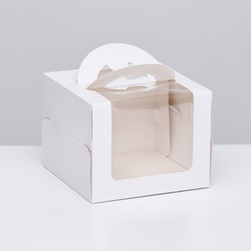 Коробка под бенто-торт с окном, белая, 16 х 16 х 12,5 см