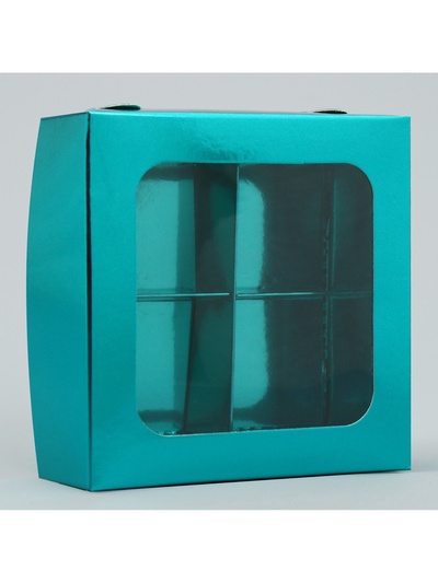 Коробка для конфет, кондитерская упаковка, 4 ячейки, «Голубая», 10.5×10.5×3.5 см