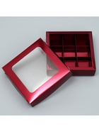 Коробка для конфет «Бордовая», 14.7 х 14.7 х 3.5 см (5 шт) - фото 806752099