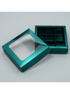 Коробка для конфет, кондитерская упаковка, 9 ячеек, «Изумрудная», 14.7?14.7?3.5 см (комплект 5 шт) - фото 24552709