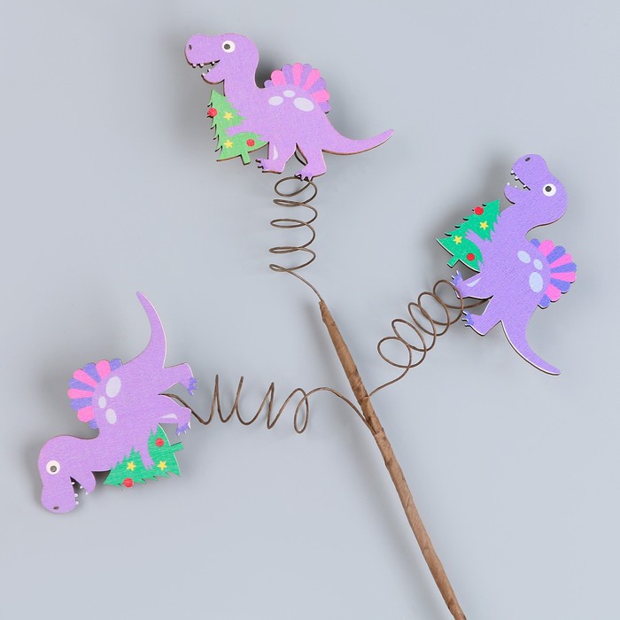 Деревянный декор на палочке «Динозаврик с ёлкой» 40 × 15 × 1,5 см