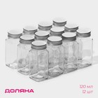 Набор баночек для специй Доляна «Эко», 120 мл, 4.5×10.5 см, 12 шт., с металлической крышкой, стекло - Фото 1