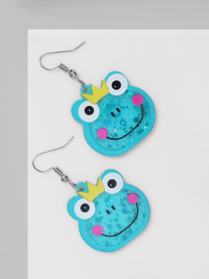 Серьги акриловые «Лягушки» королевы, цветные в серебре
