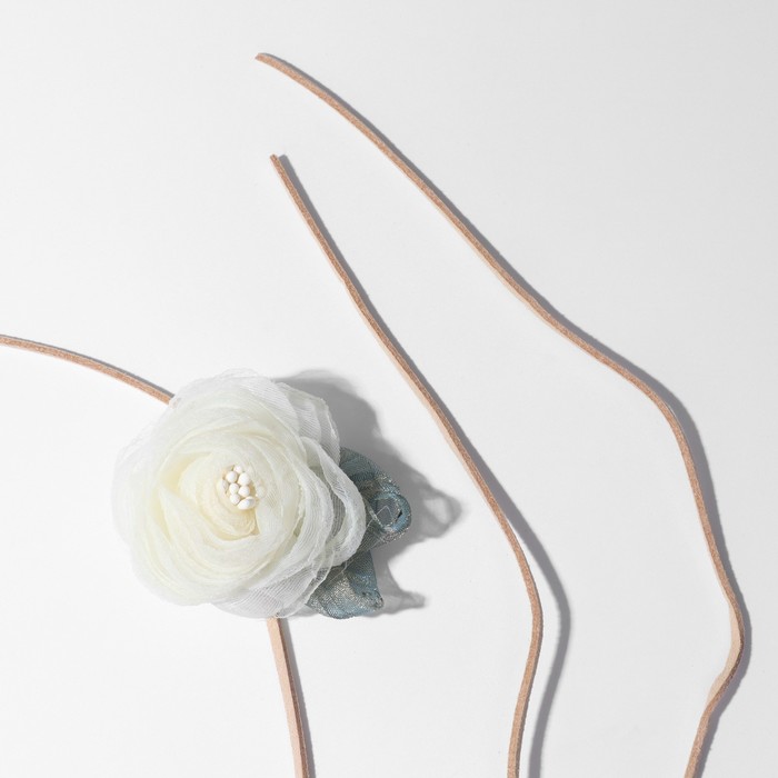 Чокер «Танго» роза с листьями, цвет молочный, 130 см - фото 1907926852