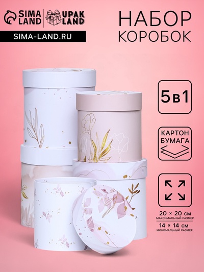 Набор круглых подарочных коробок 5 в 1 «Нежный образ», 20×20 -14×14 см