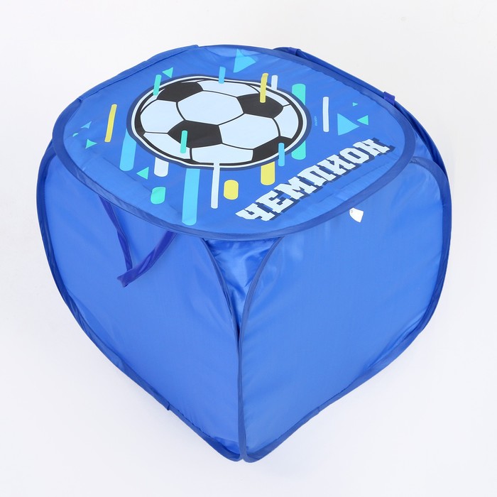 Корзина для хранения игрушек «Футбол» с крышкой, 45 х 45 х 43 см, синяя - фото 1905020102