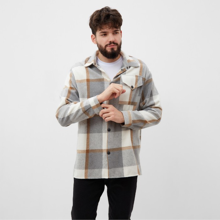 Рубашка мужская в клетку MIST, размер 54, серый