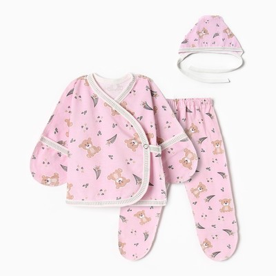 Костюм (распашонка, ползунки, чепчик) Bloom Baby Мишки, р. 56 см, розовый