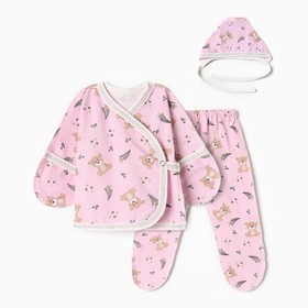 Костюм (распашонка, ползунки, чепчик) Bloom Baby Мишки, р. 68 см, розовый