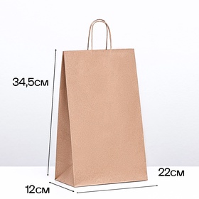 Пакет бумажный крафт 90 г/м?, круглая ручка 22?12?34.5 см (комплект 25 шт)