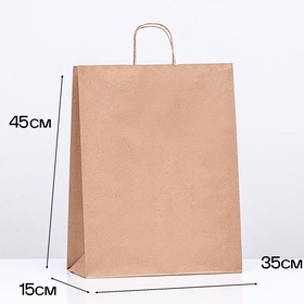 Пакет бумажный крафт 90 г/м?, круглая ручка 35?15?45 см (комплект 25 шт)