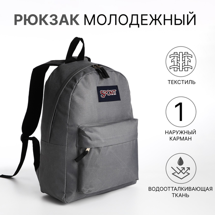 

Рюкзак школьный на молнии, наружный карман, цвет серый