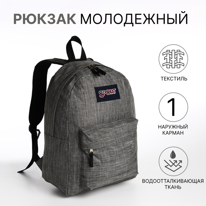 

Рюкзак школьный на молнии, наружный карман, цвет серый