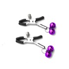Зажимы для сосков БДСМ с бубенчиками, винтовые, металл, фиолетовый - Фото 2