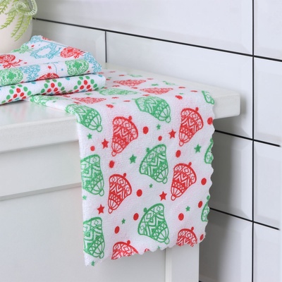 Салфетка для уборки Доляна «С Новым Годом», 3 шт, 220 г/м², 30×30 см, микрофибра